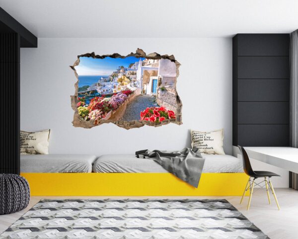 Santorini Wall Sticker - Self Adhesive Wall Sticker, City Landscape Art, Wall Decoration, Removable Vinyl, Easy To Install