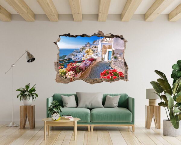 Santorini Wall Sticker - Self Adhesive Wall Sticker, City Landscape Art, Wall Decoration, Removable Vinyl, Easy To Install