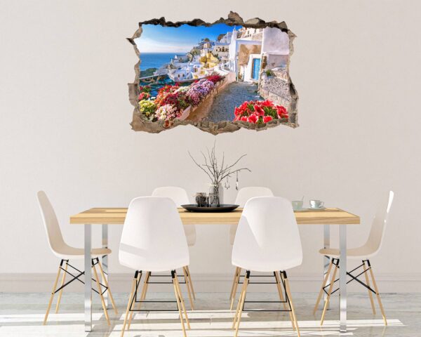 Santorini Wall Sticker - Self Adhesive Wall Sticker, City Landscape Art, Wall Decoration, Removable Vinyl, Easy To Install