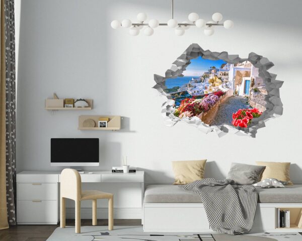 Santorini Wall Sticker - Self Adhesive Wall Sticker, City Landscape Art, Wall Decoration, Removable Vinyl, Easy To Install