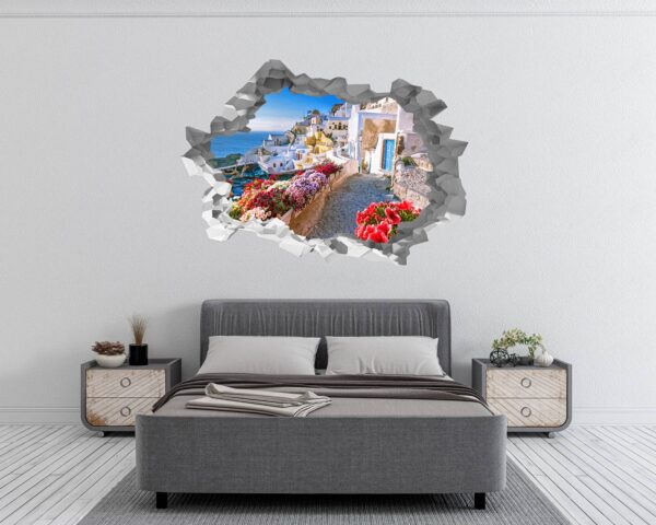 Santorini Wall Sticker - Self Adhesive Wall Sticker, City Landscape Art, Wall Decoration, Removable Vinyl, Easy To Install