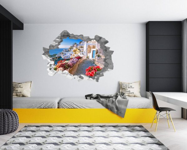 Santorini Wall Sticker - Self Adhesive Wall Sticker, City Landscape Art, Wall Decoration, Removable Vinyl, Easy To Install