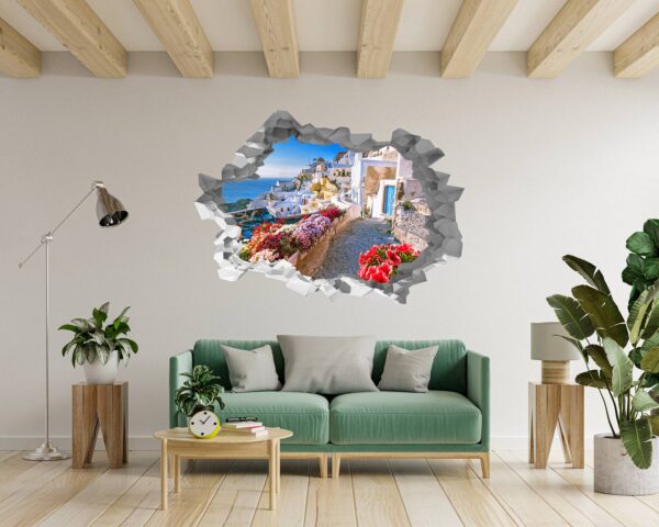 Santorini Wall Sticker - Self Adhesive Wall Sticker, City Landscape Art, Wall Decoration, Removable Vinyl, Easy To Install