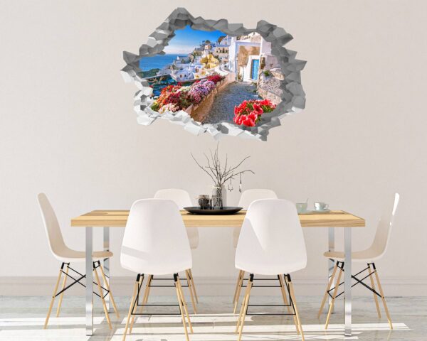 Santorini Wall Sticker - Self Adhesive Wall Sticker, City Landscape Art, Wall Decoration, Removable Vinyl, Easy To Install