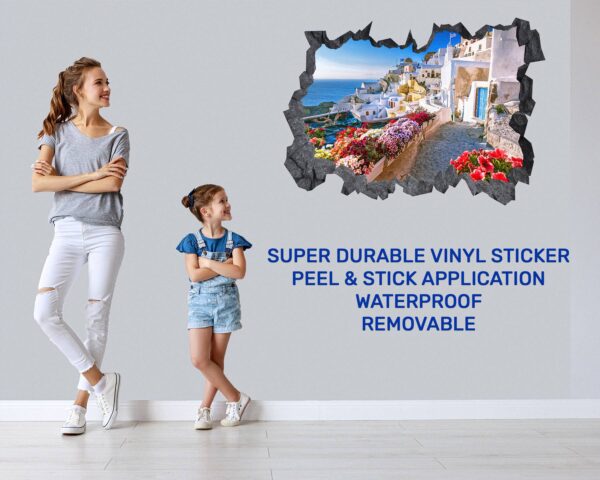 Santorini Wall Sticker - Self Adhesive Wall Sticker, City Landscape Art, Wall Decoration, Removable Vinyl, Easy To Install