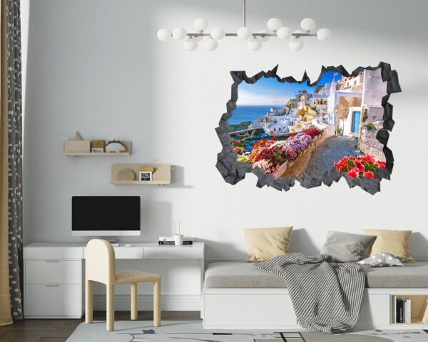 Santorini Wall Sticker - Self Adhesive Wall Sticker, City Landscape Art, Wall Decoration, Removable Vinyl, Easy To Install