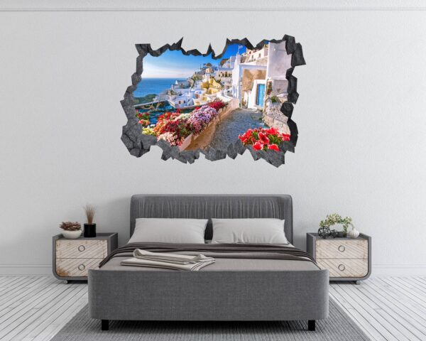 Santorini Wall Sticker - Self Adhesive Wall Sticker, City Landscape Art, Wall Decoration, Removable Vinyl, Easy To Install