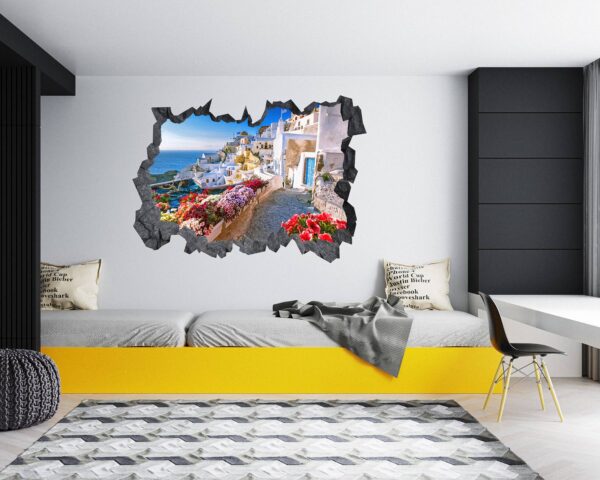 Santorini Wall Sticker - Self Adhesive Wall Sticker, City Landscape Art, Wall Decoration, Removable Vinyl, Easy To Install