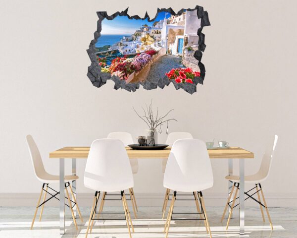 Santorini Wall Sticker - Self Adhesive Wall Sticker, City Landscape Art, Wall Decoration, Removable Vinyl, Easy To Install