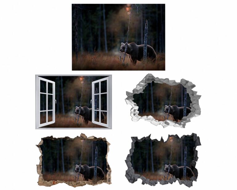 Bear Wall Art - Self Adhesive Wall Decal, Animal Wall Decal, Bedroom Wall Sticker, Removable Vinyl, Wall Decoration