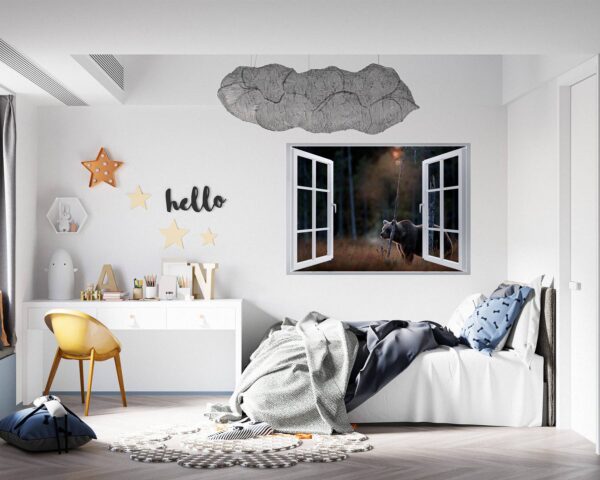 Bear Wall Art - Self Adhesive Wall Decal, Animal Wall Decal, Bedroom Wall Sticker, Removable Vinyl, Wall Decoration