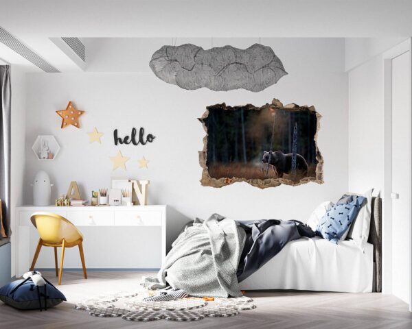 Bear Wall Art - Self Adhesive Wall Decal, Animal Wall Decal, Bedroom Wall Sticker, Removable Vinyl, Wall Decoration