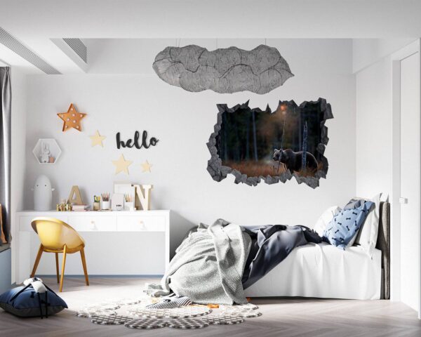 Bear Wall Art - Self Adhesive Wall Decal, Animal Wall Decal, Bedroom Wall Sticker, Removable Vinyl, Wall Decoration