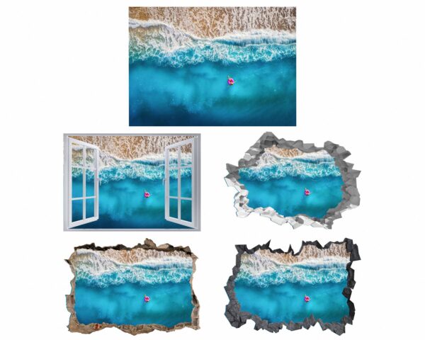 Tropical Sandy Beach 3D Window Effect Peel and Stick Wall Sticker Art Wall Decal Mural