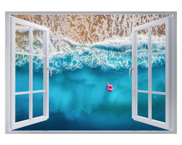 Tropical Sandy Beach 3D Window Effect Peel and Stick Wall Sticker Art Wall Decal Mural