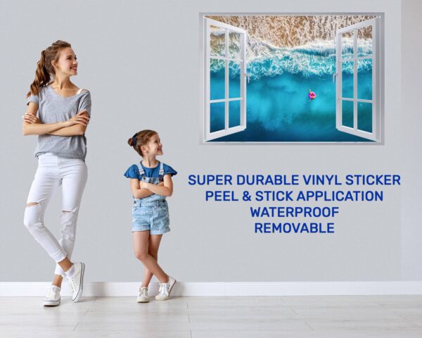 Tropical Sandy Beach 3D Window Effect Peel and Stick Wall Sticker Art Wall Decal Mural