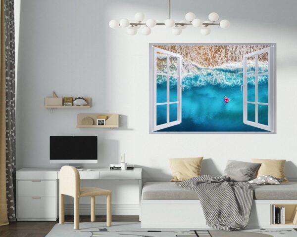 Tropical Sandy Beach 3D Window Effect Peel and Stick Wall Sticker Art Wall Decal Mural