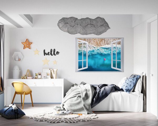 Tropical Sandy Beach 3D Window Effect Peel and Stick Wall Sticker Art Wall Decal Mural