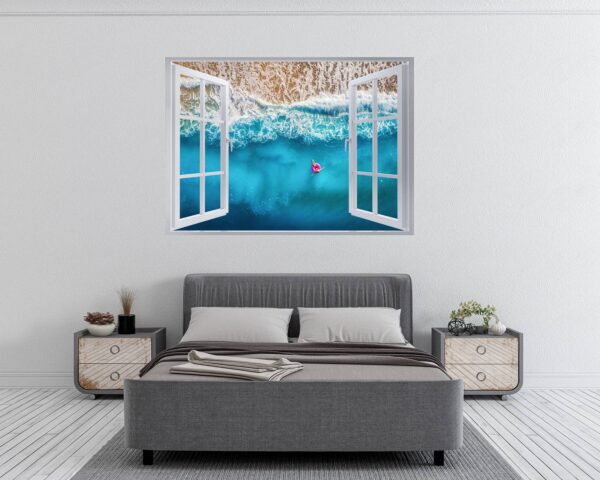 Tropical Sandy Beach 3D Window Effect Peel and Stick Wall Sticker Art Wall Decal Mural