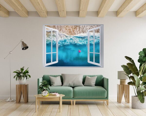 Tropical Sandy Beach 3D Window Effect Peel and Stick Wall Sticker Art Wall Decal Mural