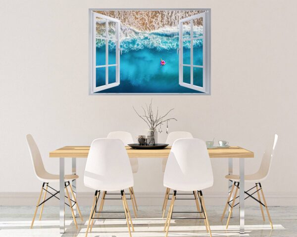 Tropical Sandy Beach 3D Window Effect Peel and Stick Wall Sticker Art Wall Decal Mural