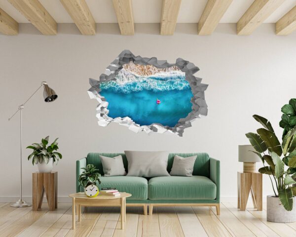 Tropical Sandy Beach 3D Window Effect Peel and Stick Wall Sticker Art Wall Decal Mural