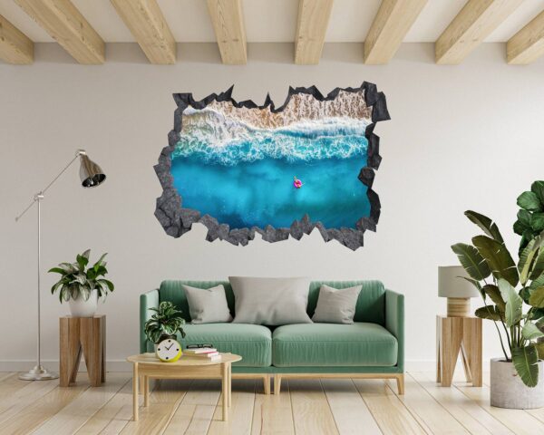 Tropical Sandy Beach 3D Window Effect Peel and Stick Wall Sticker Art Wall Decal Mural