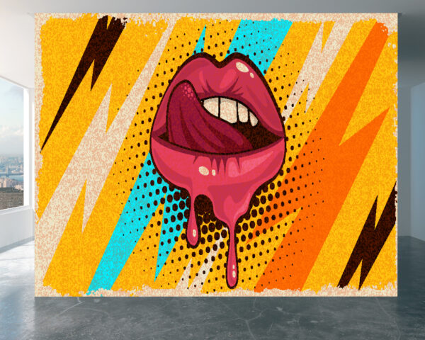 UV Print Pop Art Mouth Wallpaper in Living Room