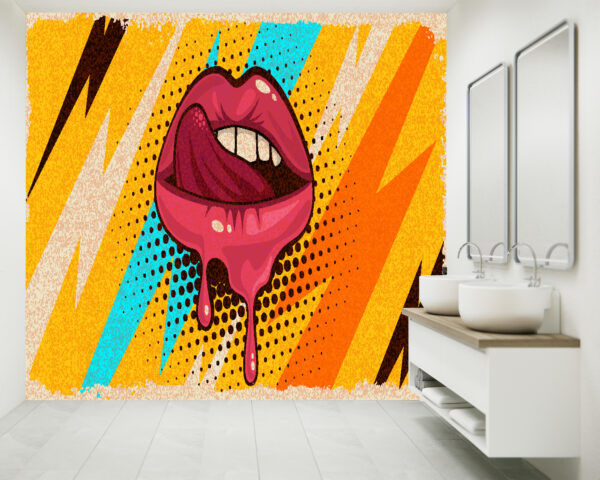 Wall Mural with Pop Art Mouth Design for Living Room or Office