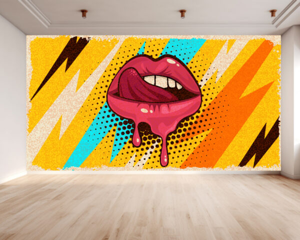 UV Print Pop Art Mouth Wallpaper for Creative Wall Art Décor