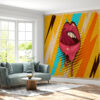 Detailed View of Pop Art Mouth and Vivid Colors in Mural