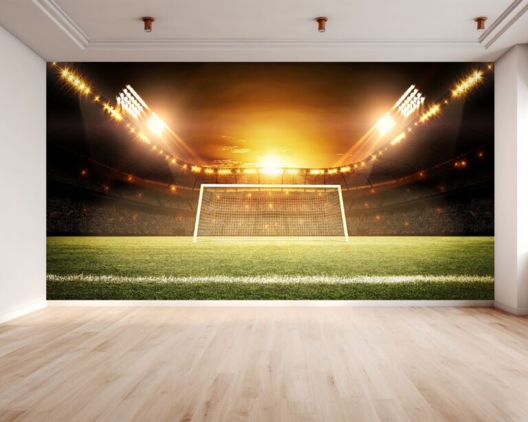 Living Room Mural with Action-Packed Sports Goal Scene