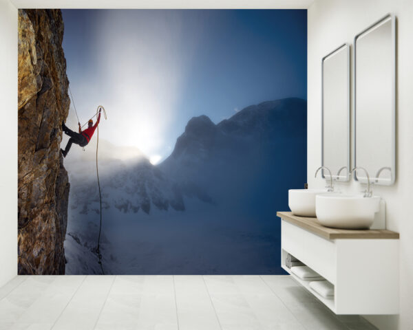 Bedroom Mural with Climber Scaling Rugged Mountains