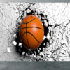 Self-Adhesive 3D Basketball in Cracked Wall Wallpaper in Living Room