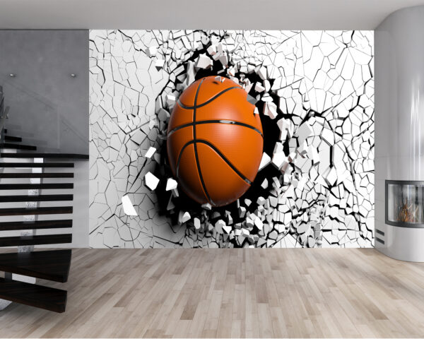 Peel & Stick Basketball Cracked Wall Design Wall Mural with Textured Finish