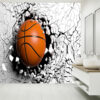 Wall Mural with Basketball and Cracked Wall for Office or Game Room