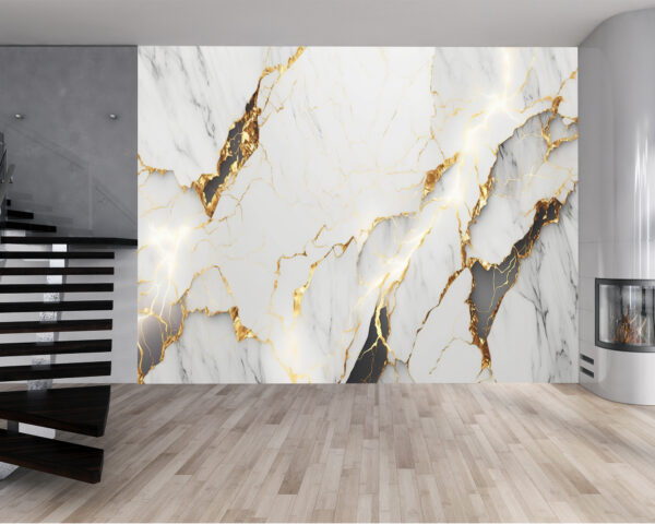 Peel & Stick White Marble Design Wall Mural with Textured Finish