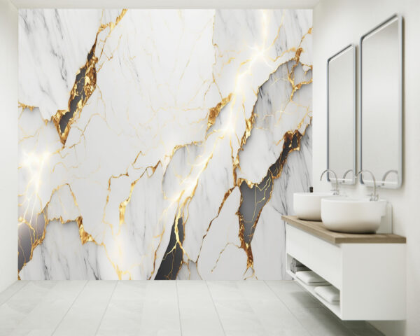 Wall Mural with White Marble Design for Office or Living Room