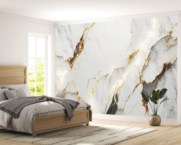 White Marble Self Adhesive Wallpaper Close-Up View