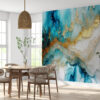 Detailed View of Light Blue & White Marble Veining in Wall Mural