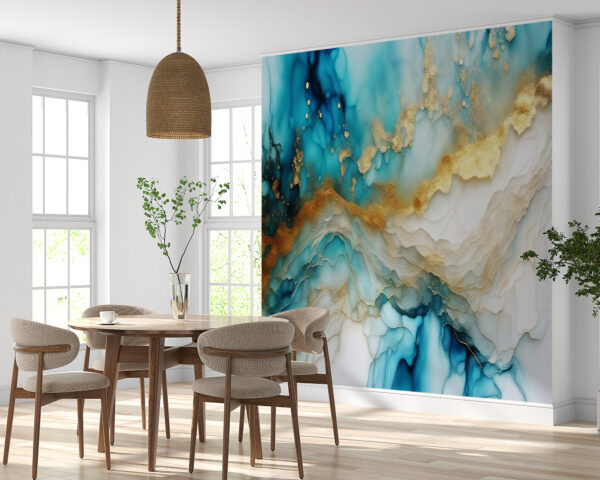 Detailed View of Light Blue & White Marble Veining in Wall Mural