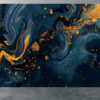 Peel & Stick Dark Blue and Yellow Marble Design Wall Mural with Textured Finish