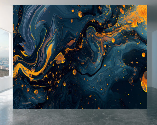 Peel & Stick Dark Blue and Yellow Marble Design Wall Mural with Textured Finish