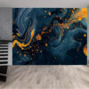 Detailed View of Dark Blue and Yellow Marble Veining in Wall Mural