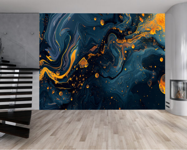 Detailed View of Dark Blue and Yellow Marble Veining in Wall Mural