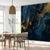 Bedroom Mural with Rich Dark Blue Marble and Yellow Veining