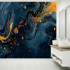 Self-Adhesive Dark Blue & Yellow Marble Wallpaper in Living Room