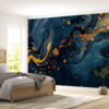 Wall Mural with Bold Blue and Yellow Marble Design for Office or Bedroom