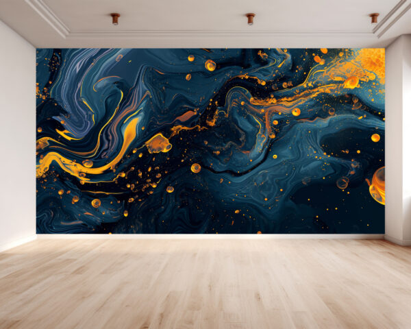 Dark Blue & Yellow Marble Self Adhesive Wallpaper Close-Up View