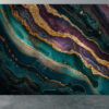 Wall Mural with Green, Violet, and Gold Marble for Office or Bedroom